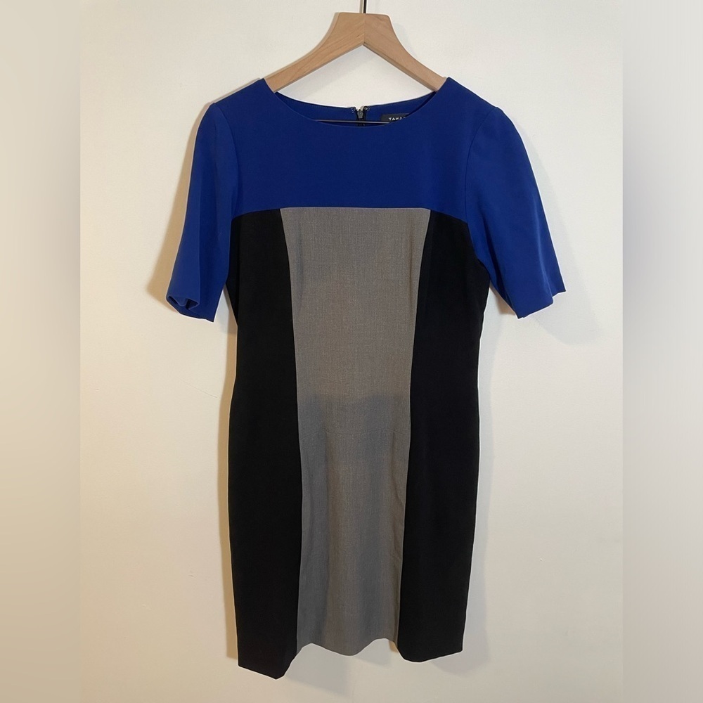 Tahari Arthur S Levine Color Block Sheath Dress Black Blue & Gray Size 6 Career